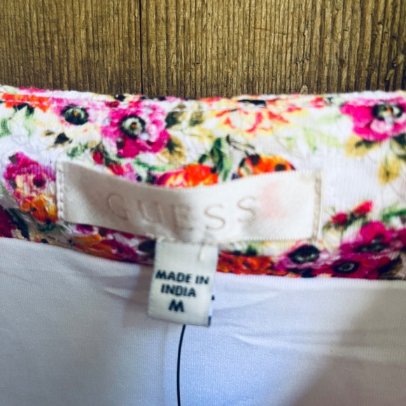 GUESS Floral Print Sangallo Carmen Mini Dress Eyelet Fabric Bustier-Style M - Picture 8 of 16